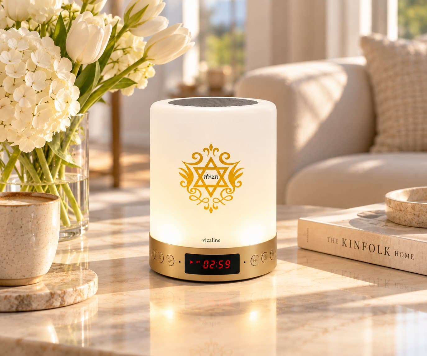 Ner Tamid, allumé dans un salon baigné de lumière du matin
